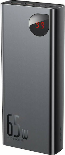 Baseus Adaman Metal Digital Display Power Bank 20000mAh 65W με 2 Θύρες USB-A και Θύρα USB-C Quick Charge 3.0 Μαύρο