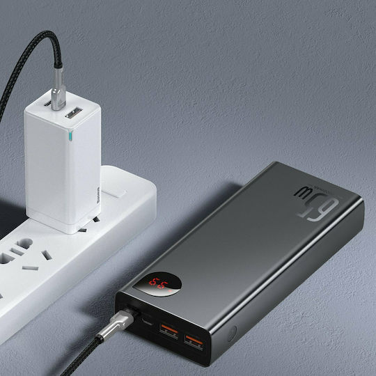 Baseus Adaman Metal Digital Display Power Bank 20000mAh 65W με 2 Θύρες USB-A και Θύρα USB-C Quick Charge 3.0 Μαύρο