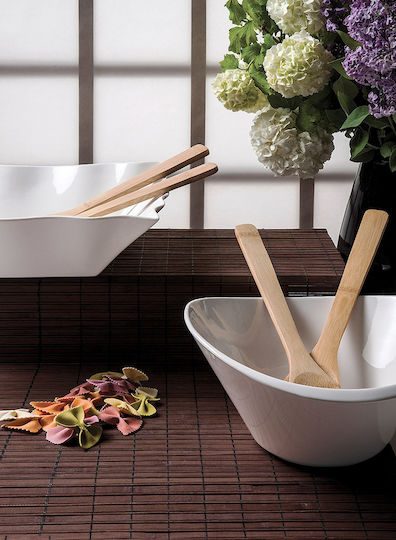 Cryspo Trio Porcelain Salad Bowl with Salad Spoons White 26x26x12cm