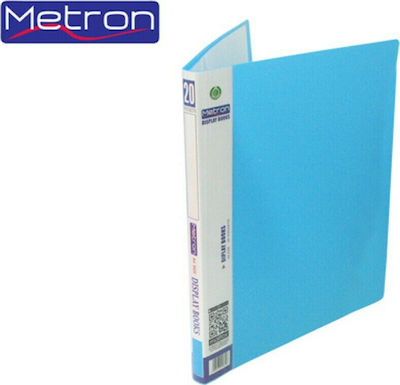 Metron Clipboard Flexible with 20 plastic sleeves Slides for Paper A4 Light Blue 1pcs