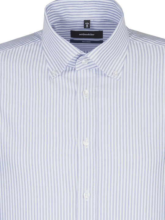 Long-sleeved Cotton Shirt Striped Blue