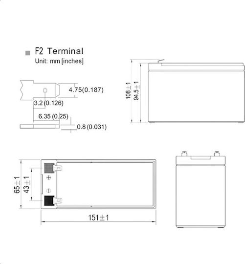 NOD LAB 12V-7.2AH UPS Batterie mit Kapazität 7.2Ah und Spannung 12V 1Stück