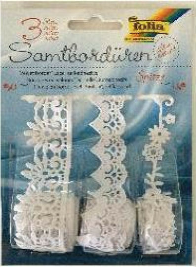 Ribbon Lace In White Colour Δαντέλα Βελούδινη Λευκή 3 Σχέδια 1m 1m 3pcs