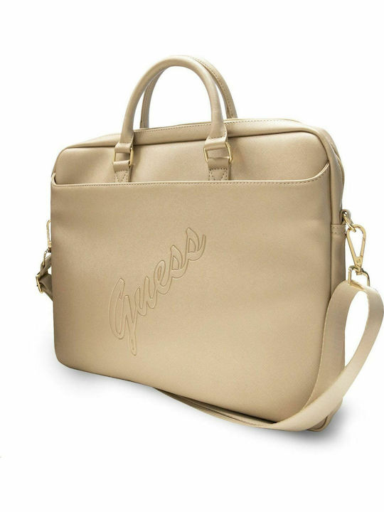 Guess Vintage Script Geantă De umăr / de mână pentru laptop 15.6" în culoarea Auriu