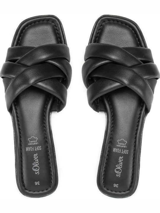 Leather Women's Flat Sandals in Black Color