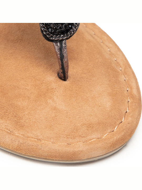 Leather Women's Flat Sandals with Strap in Silver Color