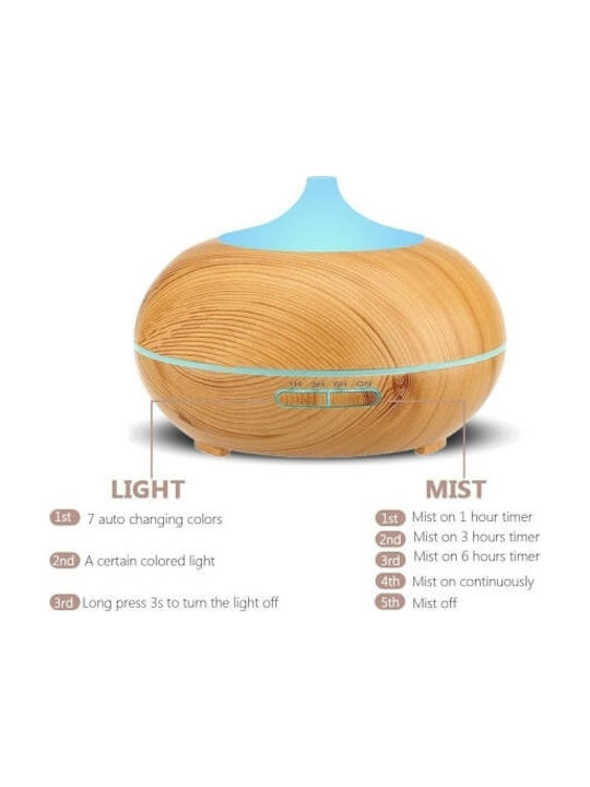 Led Συσκευή Αρωματοθεραπείας Υπερήχων Humidifier με Τηλεχειριστήριο Καφέ 498ml