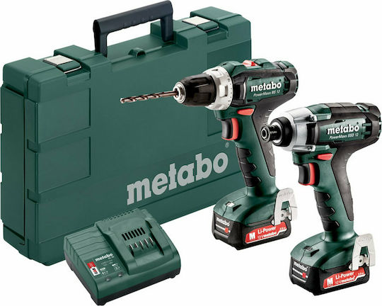 Metabo Powermaxx SSD 12 & BS 12 Сет Сондаж & Отвертка 12V с 2 батерии 2Ах и калъф