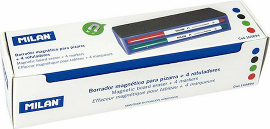 Milan Sponge for Whiteboard with 4 Markers on Magnetic Base Multicolour 165894