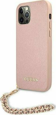 Guess Saffiano Chain Plastic Back Cover with Strap Pink (iPhone 12 / 12 Pro)