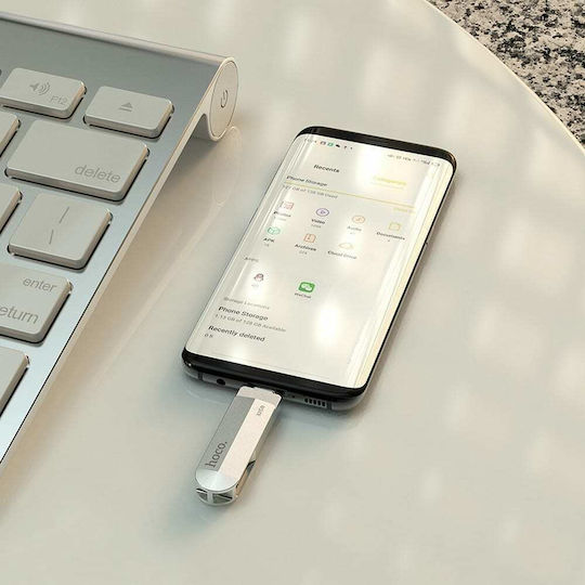 Hoco UD10 64GB USB 3.0 Stick με σύνδεση USB-A & USB-C Ασημί