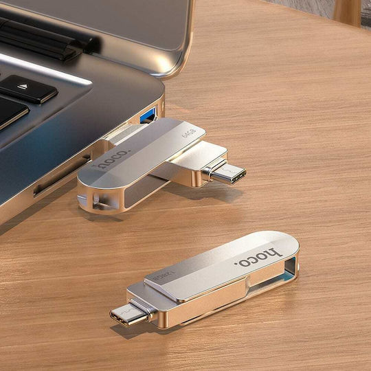 Hoco UD10 64GB USB 3.0 Stick με σύνδεση USB-A & USB-C Ασημί