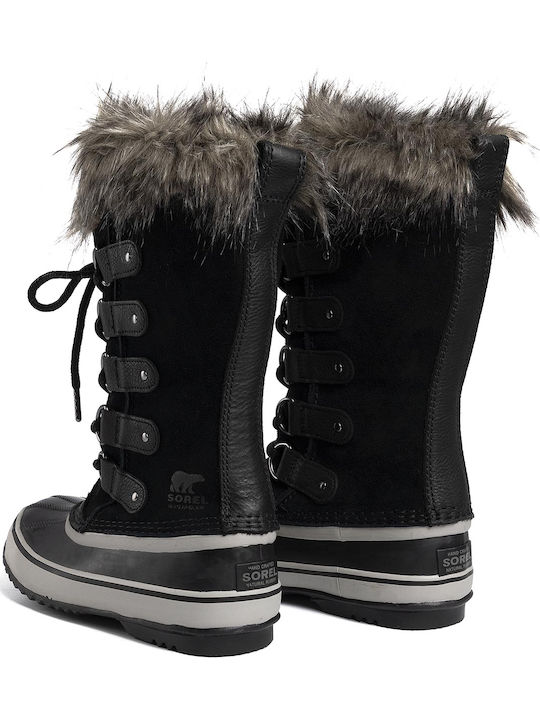 Leather Snow Boots with Laces & Fur Joan Of Arctic Black