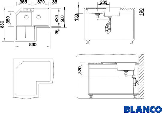 Blanco Metra 9 E Ένθετος Γωνιακός Αριστερός από Συνθετικό Γρανίτη Μ83xΠ83cm White