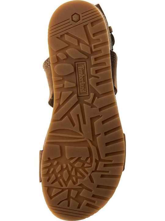 Malibu Waves 2 Bands Leather Women's Flat Sandals Anatomic with Strap in Brown Color