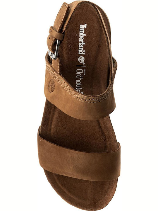 Malibu Waves 2 Bands Leather Women's Flat Sandals Anatomic with Strap in Brown Color