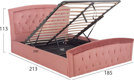 Doppelbett Mit Samt Bezogen Mit Apfel Mit Stauraum & Lattenrost Für Matratzengröße 160x200cm