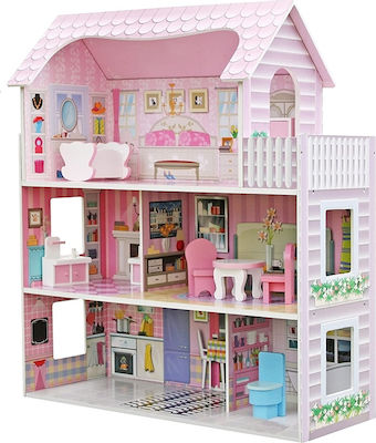 Eva Toys Ξύλινο Κουκλόσπιτο Με Έπιπλα Wooden Dollhouse W06A139