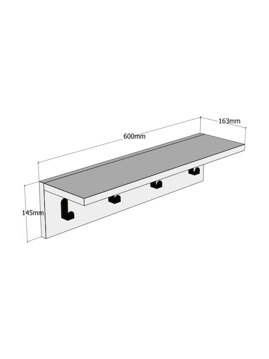 HomeMarkt Agățătoare de Perete Lemnoasă 4 Sloturi Alb 60x16.3x14.5cm 1buc