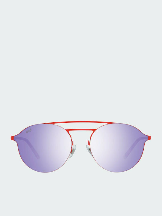 Web Women's Sunglasses with Red Metal Frame and Purple Mirror Lens WE0249 67G