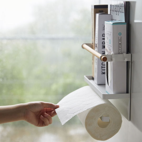 Yamazaki Wall Mounted Metallic Roll Dispenser White 32x9.5x20cm 5087