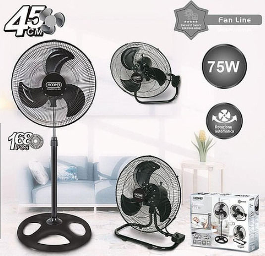 Hoomei Ανεμιστήρας Ορθοστάτης 75W Διαμέτρου 45cm Μαύρος