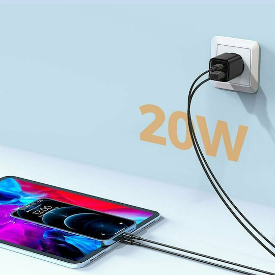 Joyroom Charger Without Cable with USB-A Port and USB-C Port 20W Power Delivery Blacks (L-QP207)