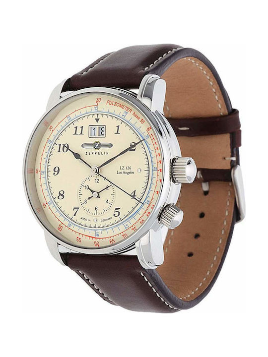 Zeppelin LZ126 Los Angeles Watch Chronograph Battery with Brown Leather Strap