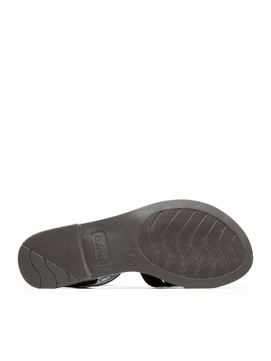 Leather Women's Flat Sandals with Strap in Black Color