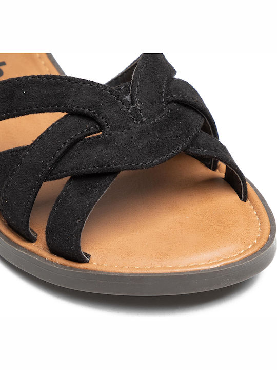 Leather Women's Flat Sandals with Strap in Black Color