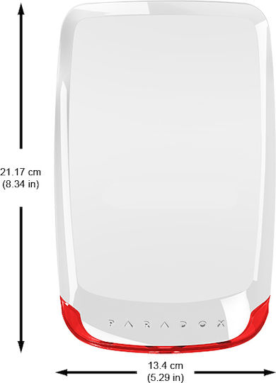 Paradox Ασύρματη RF Σειρήνα Συναγερμού Μπαταρίας Εξωτερικού Χώρου 100dB με Κόκκινο Φως