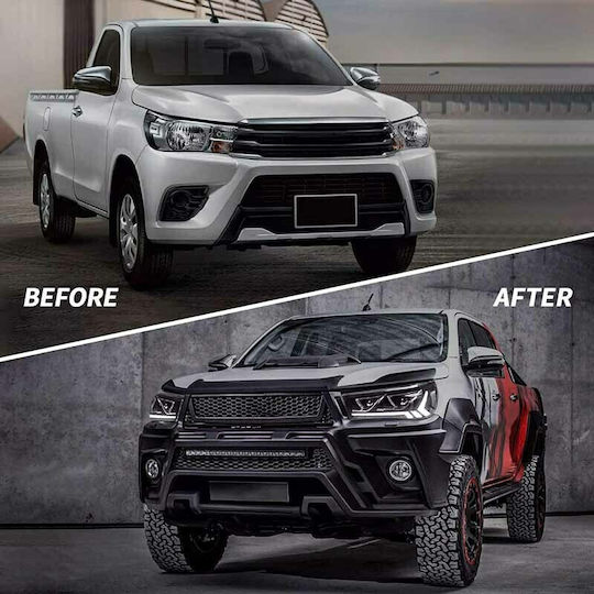 Front Lights Toyota Hilux Revo with Dynamic Start DRL & Black Flashers with Motor 15-19 2 Pieces