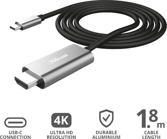 Trust Calyx Cabluri HDMI 1.4 High Speed 1080p 120Hz HDMI de Sex Masculin - USB-C Masculin 1.8m Argintii