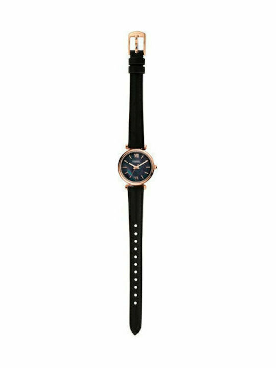 Fossil Carlie Mini Дамски Часовник с Черен Кожена Каишка