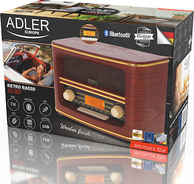 Adler AD1187 Retro Portable Radio Electric with Bluetooth and USB Brown