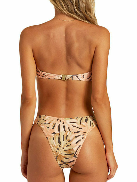 Billabong Bikini Set Strapless Top & Brazil Bottom Hula Palm W3ST54BIP1 W3SB63BIP1-122 with Adjustable Straps Beige Floral W3SB63BIP1-0122