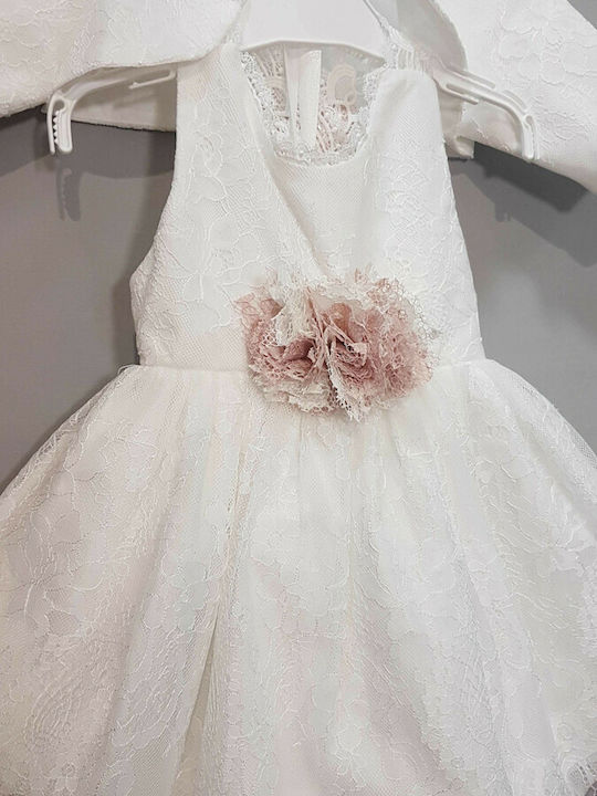 Carousel Λευκό Βαπτιστικό Σετ Ρούχων με Αξεσουάρ Μαλλιών , Ζακετάκι & Φόρεμα από Δαντέλα 3τμχ