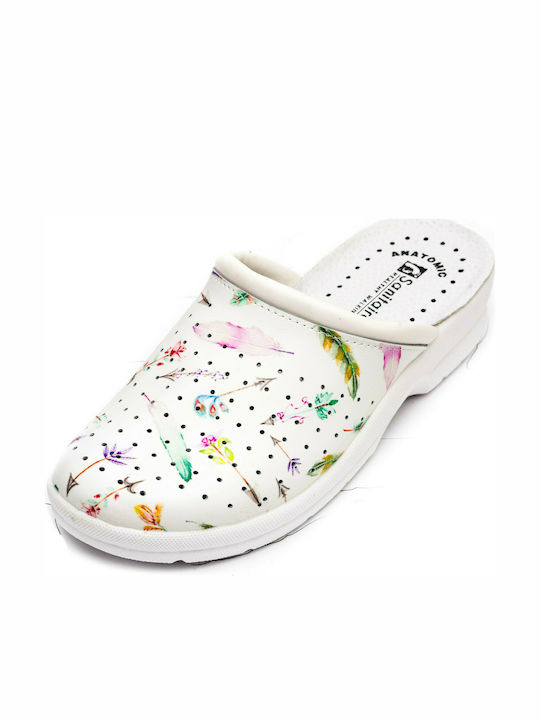 Sanitaire Leather Anatomic Clogs White