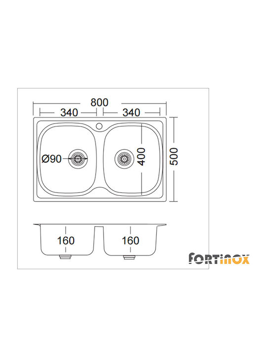 Fortinox Valley 25200 Drop-In Sink Inox Matte W79xD50cm Silver