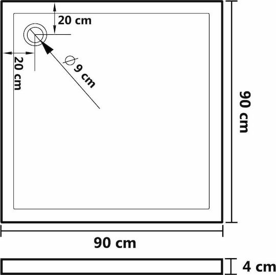 vidaXL Square Acrylic Shower White 90x90x4cm