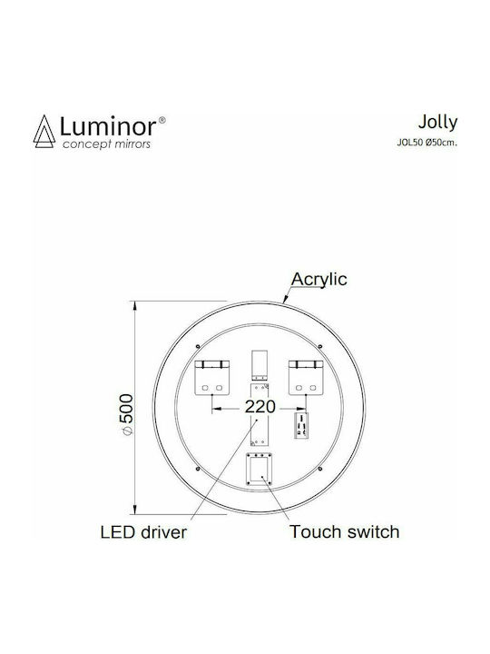 Luminor Jolly Кръгло Банско Огледало LED 50x50см