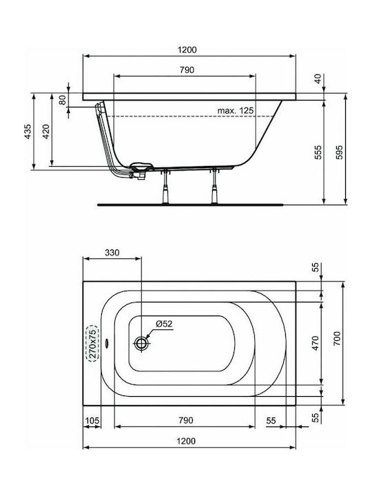 Ideal Standard Μπανιέρα Ακρυλική 120x70cm