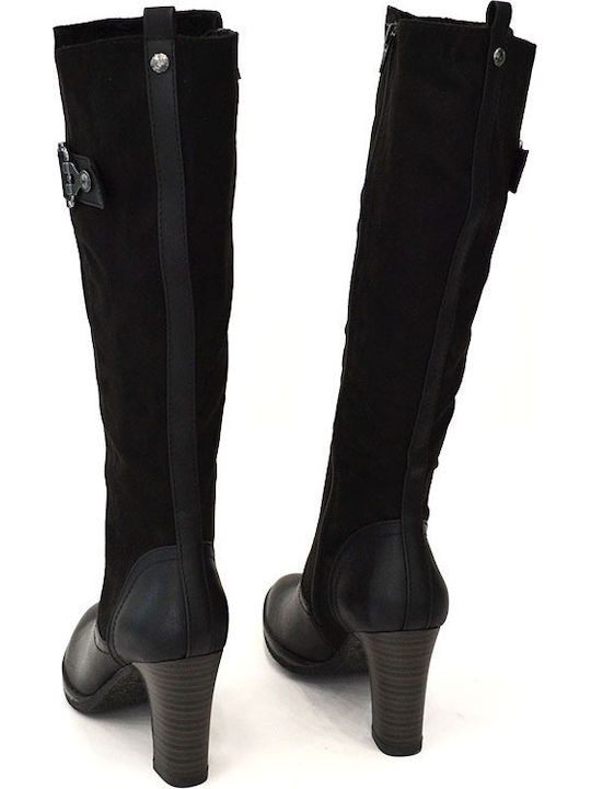Wildleder Damenstiefel mit hohem Absatz Schwarz
