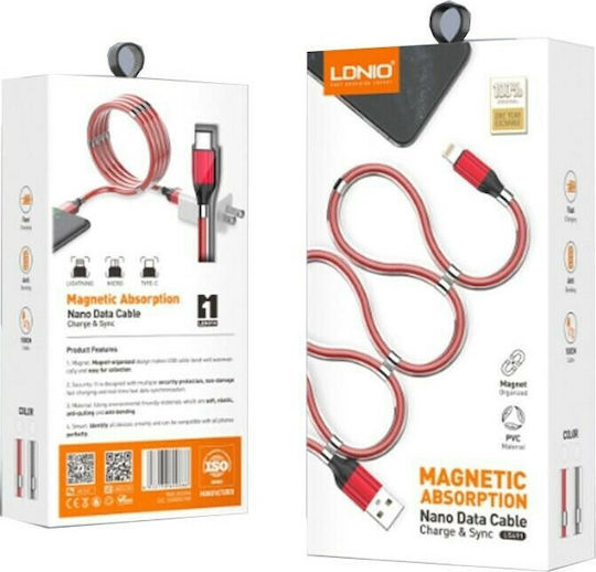 Ldnio LS491 Magnetic USB 2.0 Cable USB-C male - USB-A male Κόκκινο 1m