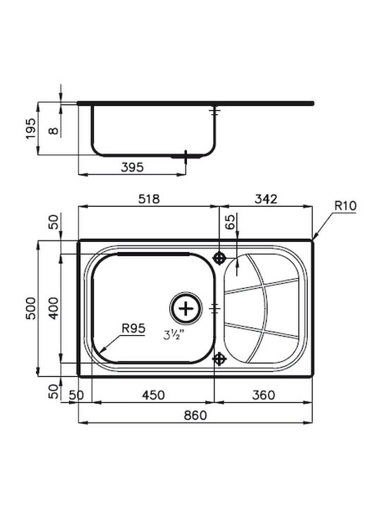 Foster Big Bowl Δεξιός Ένθετος Νεροχύτης Inox Σαγρέ Μ86xΠ50cm Ασημί
