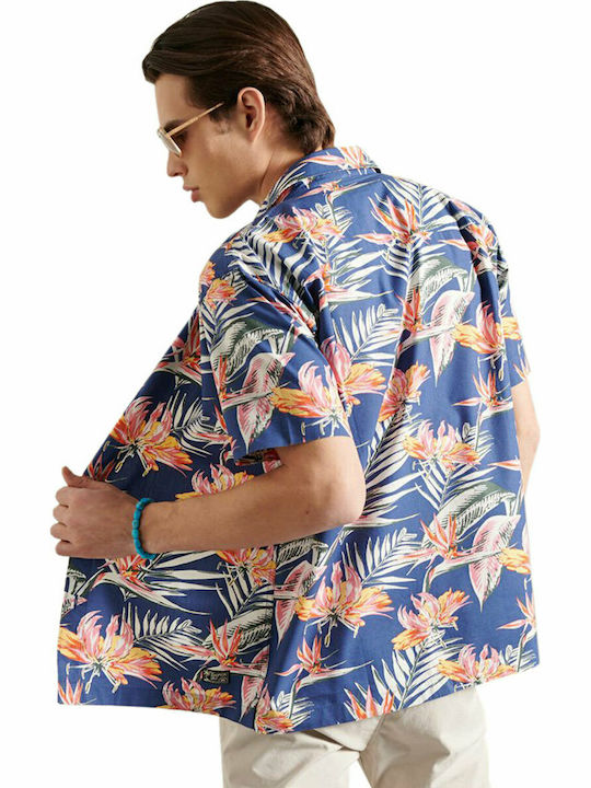 Superdry Hawaiian Men's Shirt Short Sleeve Cotton Floral Blue