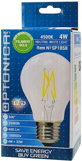 Optonica SP4-A4 Λάμπα LED 4W 106mm για Ντουί E27 και Σχήμα A60 Φυσικό Λευκό 400lm