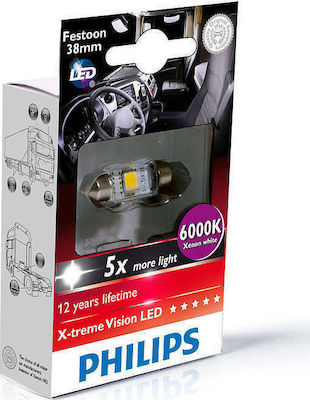 C5W LED Festoon 12V 1W 38mm 6000K Xtreme Vision 1st. Philips