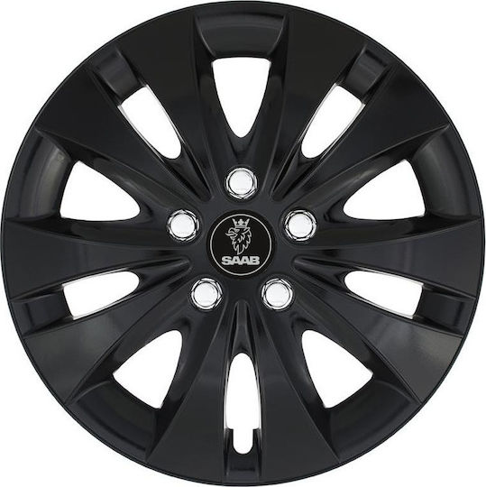 Jestic Car Hubcap Set Storm X with Saab Emblem 15" 4pcs Black