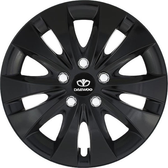 Jestic Car Hubcap Set Storm X with Daewoo Emblem 15" 4pcs Black